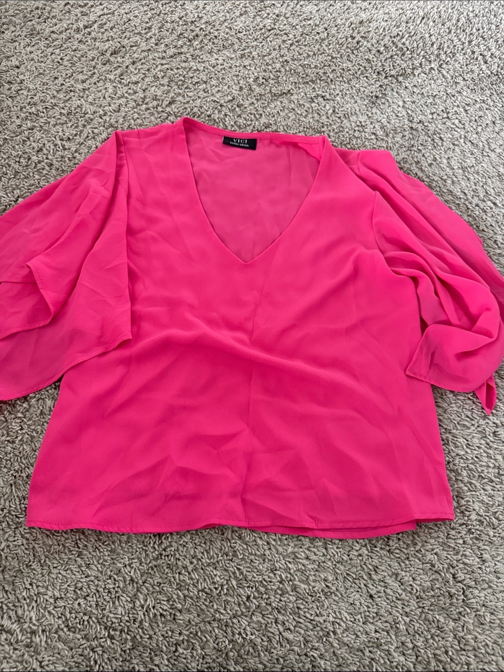 Vici Hot Pink V-Neck Flutter Sleeve Blouse